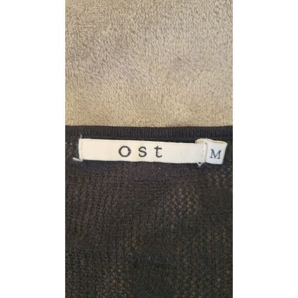 OST Sheer Back Black Animal Print Zipper Detail Shirt - Picture 3 of 4